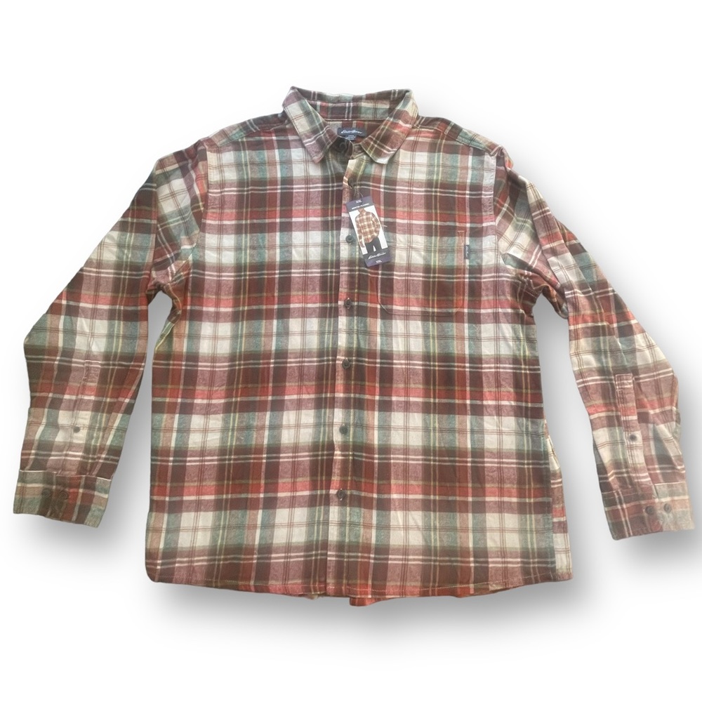 NWT Eddie Bauer Red/Cream Bristol Flannel Shirt Men's Size XXL Gorpcore Lumber